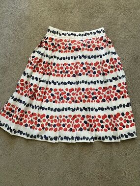 J. Crew White Midi Skirt with Red and Navy Berry Print